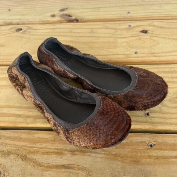 Tory Burch Calf Hair Animal Print Ballet Flats Size 7.5 brown - Picture 1 of 8